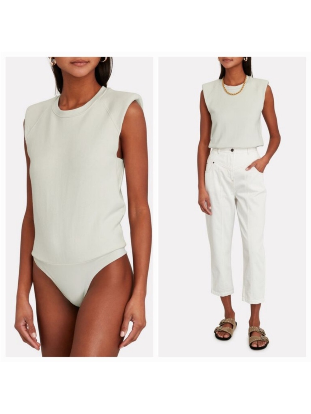 NWT Jonathan Simkhai Channing Terry Bodysuit Sweatshirt Thong Egret Beige M $145